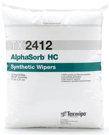 TX2412 TEXWIPE ALPHASORB®HC DRY CLEANROOM WIPERS Высокосорбционные,протирочные, салфетки для чистых помещений класса ISO4.Р-р 31х31 см, 100шт./упак. Полиэстер 100%
