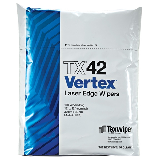 TX42 TEXWIPE VERTEX® DRY POLYESTER HIGH SORPTION LASER EDGE CLEANROOM WIPERS Высокосорбционные,протирочные салфетки для чистых помещений класса ISO3.Р-р 31х31 см, 100шт./упак. Полиэстер 100%