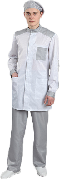 Лабораторный мужской укороченный халат Б-239У для чистых помещений ISO 6-8(GMP С - D)