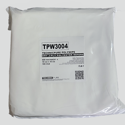 TPW3004 TECHNICPURE POLYWIPE DRY 2-PLY POLYESTER  CLEANROOM WIPERS Протирочная салфетки для чистых помещений ИСО 4,р-р 10х10см, 600шт./упак. 100% Полиэстер,плотность 160г/м2. Применения:оптика,лаборатории,производства, микроэлектроника