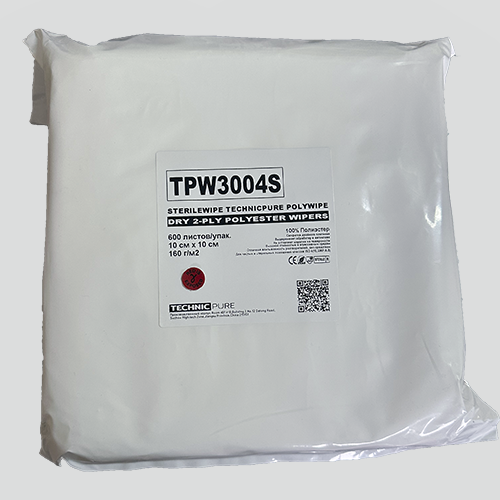 TPW3004S TECHNICPURE STERILE POLYWIPE DRY 2-PLY POLYESTER  CLEANROOM WIPERS Стерильная протирочная салфетки для чистых помещений ИСО 4,р-р 10х10см, 600шт./упак. 100% Полиэстер,плотность 160г/м2. Применения:оптика,лаборатории,производства, микроэлектроника