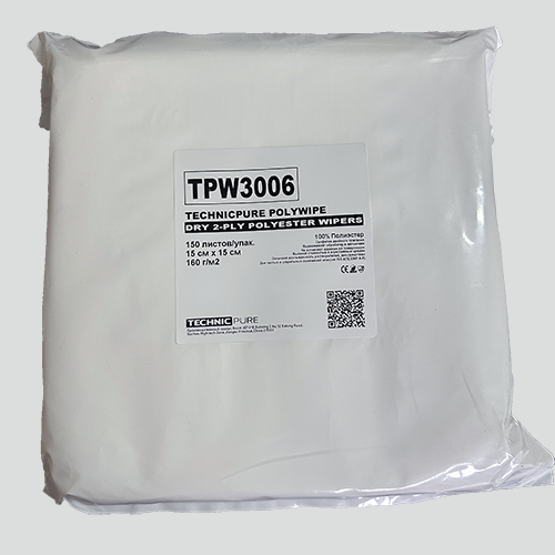 TPW3006 TECHNICPURE POLYWIPE DRY 2-PLY POLYESTER  CLEANROOM WIPERS Протирочная салфетки для чистых помещений ИСО 4,р-р 15х15см, 150шт./упак. 100% Полиэстер,плотность 160г/м2. Применения:оптика,лаборатории,производства, микроэлектроника
