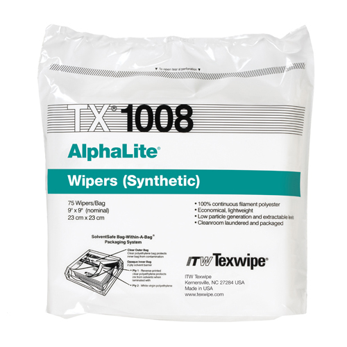 TX1008 TEXWIPE ALPHALITE® DRY CLEANROOM WIPERS Полиэстеровые салфетки для чистых помещений класса ISO4,размер 23х23 см, 150шт./упак. Полиэстер 100%