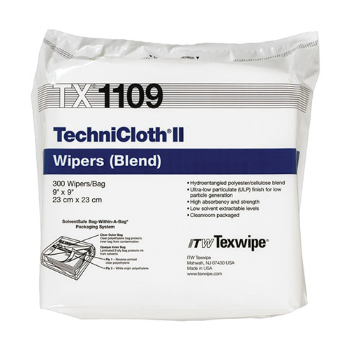 TX1109 TEXWIPE TECHNICLOTH®II DRY NONWOVEN CLEANROOM WIPERS Протирочные салфетки для чистых помещений класса ISO5.Размер 23х23см, 300шт./упак. Полиэстер 45%, Целлюлоза 55%