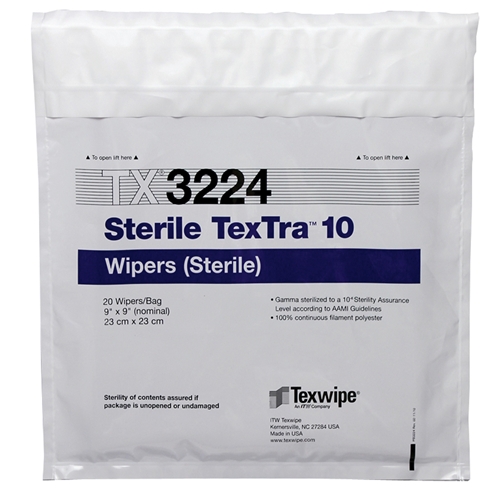 TX3224 TEXWIPE STERILE TEXTRA™10 СТЕРИЛЬНЫЕ ВЫСОКОСОРБЦИОННЫЕ САЛФЕТКИ  для чистых и стерильных помещений класса ISO3.Размер салфетки 23х23 см, 100шт./упак. Полиэстер 100%