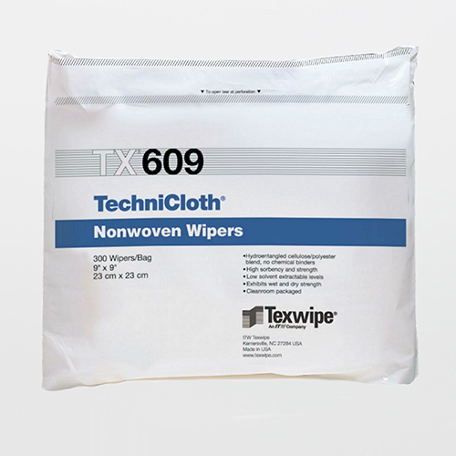 TX609 TEXWIPE TECHNICLOTH® DRY NONWOVEN CLEANROOM WIPERS Высокосорбционные, протирочные салфетки для чистых помещений класса ИСО 5. Размер салфетки 23х23см, 300шт./упак. Полиэстер 45% Целлюлоза 55%