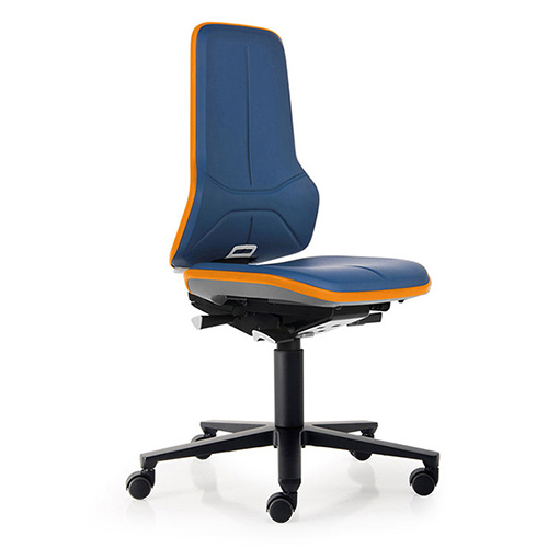 9563-9588-2001 BIMOS NEON 2 CHAIRS WITH CASTORS Высокое лабораторное кресло на колесной базе для лабораторий и производств. Высота регулировки  450-620мм. Материал покрытия: Пенополиуретан. Цвет:синий. Механизм:перманентный.
