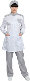 Лабораторный женский укороченный халат Б-241У для чистых помещений ISO 6-8(GMP С - D)